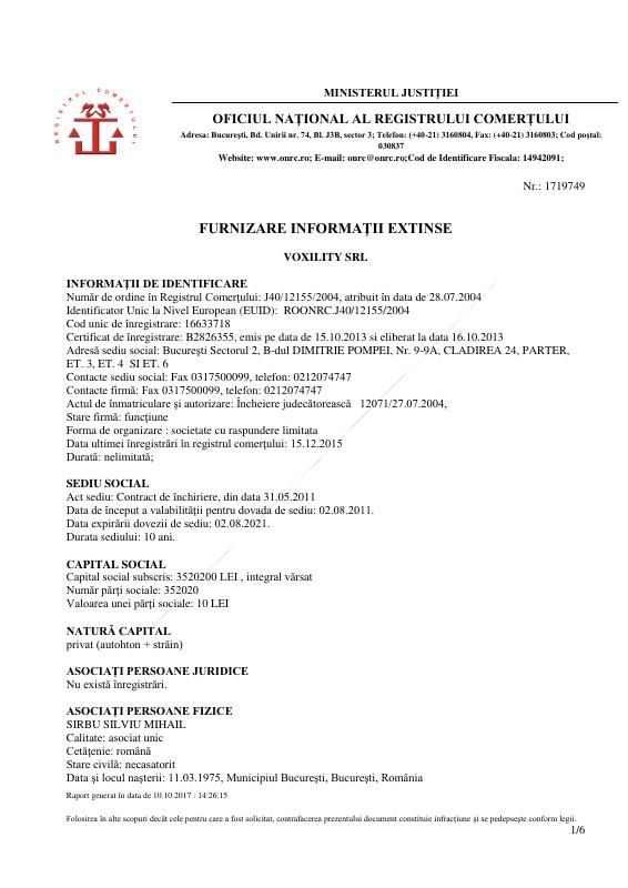 罗马尼亚 Trade Register Extract 真实有效模板 高清PDF原件下载 高清原件/PDF/PSD下载 - 地址证明风控解除
