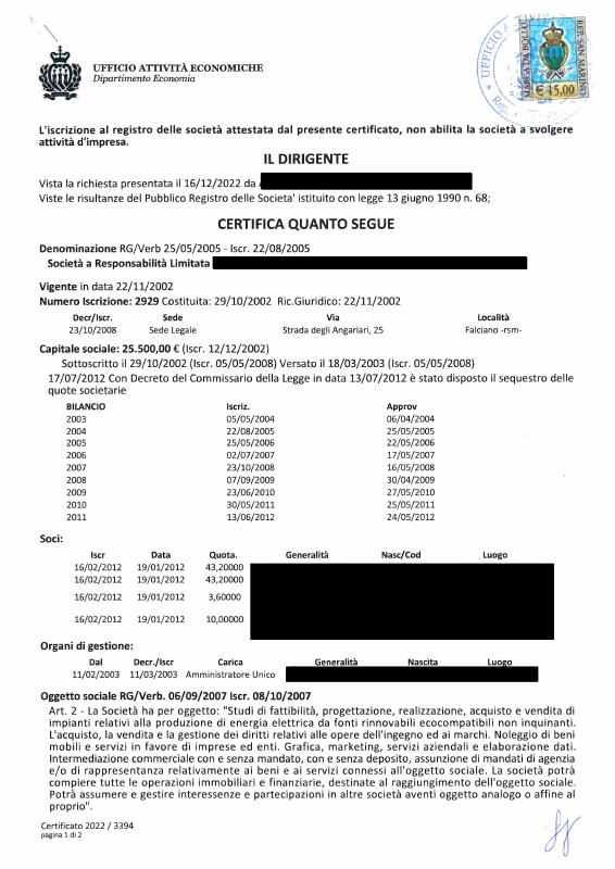圣马力诺 San Marino 贸易登记提取文件 高清PDF原件下载 高清原件/PDF/PSD下载 - 地址证明风控解除