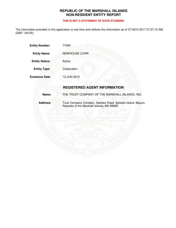 马绍尔群岛 Non-Resident Entity Report 原件PDF样本 高清原件/PDF/PSD下载 - 地址证明风控解除