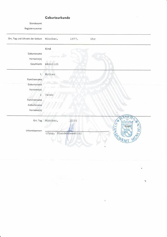 德国出生证明文件 – Germany Birth Certificate – 高清扫描件下载 高清原件/PDF/PSD下载 - 地址证明风控解除