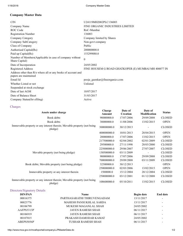 印度 India 公司主数据文件 Company Master Data PDF原件高清扫描件