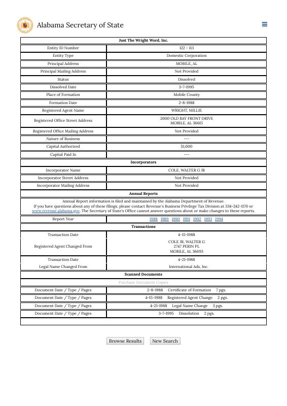 美国 Alabama 贸易注册提取文件 PDF高清扫描件 高清原件/PDF/PSD下载 - 地址证明风控解除