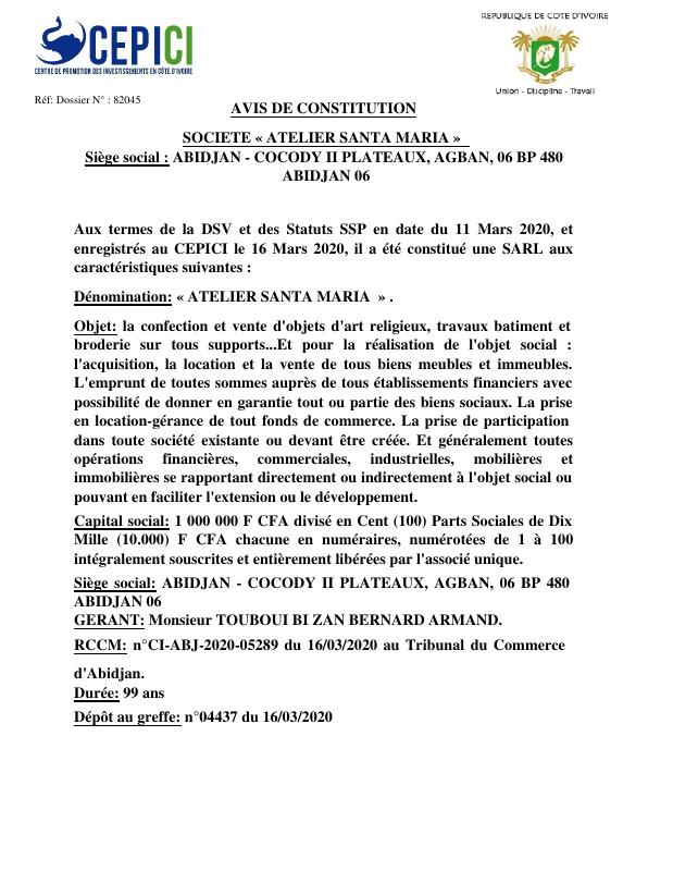 科特迪瓦 Cote D Ivoire 企业注册提取文件 PDF高清扫描件 高清原件/PDF/PSD下载 - 地址证明风控解除