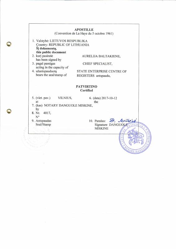 立陶宛 Trade Register Extract 文件高清扫描件下载 高清原件/PDF/PSD下载 - 地址证明风控解除