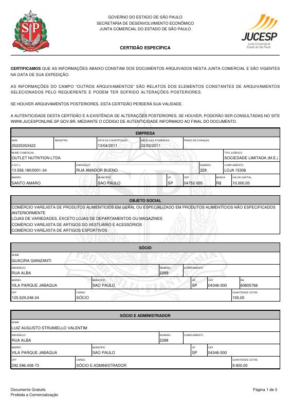 巴西 Trade Register Extract 文件下载 | 高清PDF原件样本