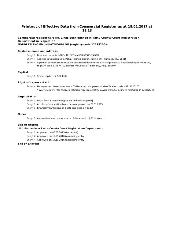 爱沙尼亚 Trade Register Extract 文件原件PDF样本下载