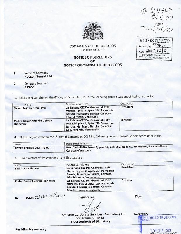 巴巴多斯 Barbados 董事公告公证文件 PDF高清扫描件下载
