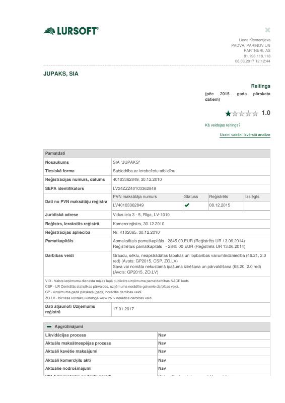拉脱维亚 Trade Register Extract 文件原件PDF样本下载