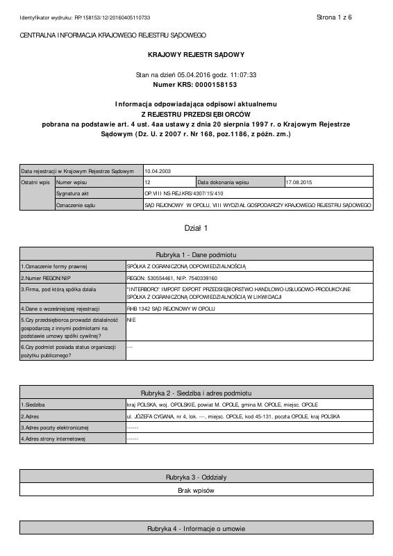 波兰 Poland 贸易登记提取文件 Trade Register Extract 高清PDF原件下载 高清原件/PDF/PSD下载 - 地址证明风控解除
