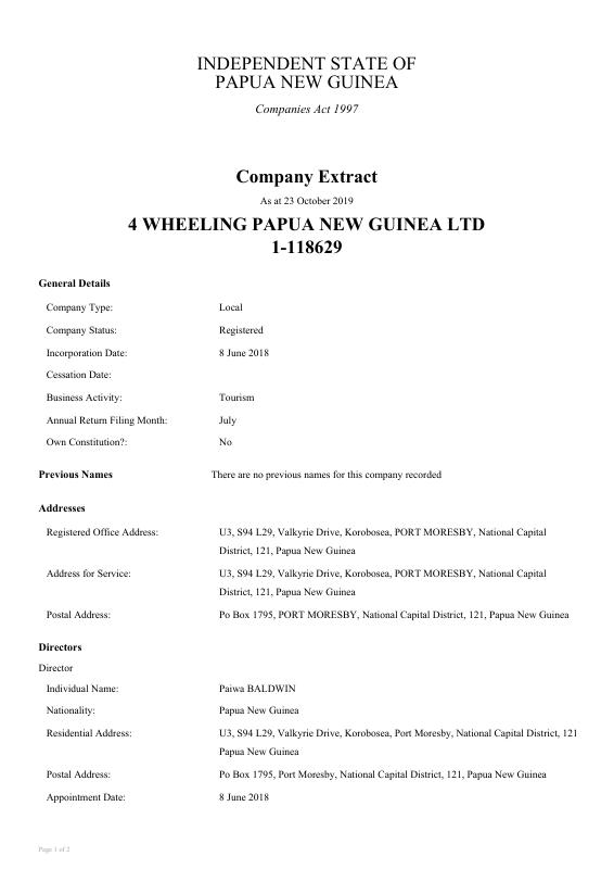 巴布亚新几内亚 PAPUA NEW GUINEA 公司注册提取文件 PDF高清扫描件 高清原件/PDF/PSD下载 - 地址证明风控解除