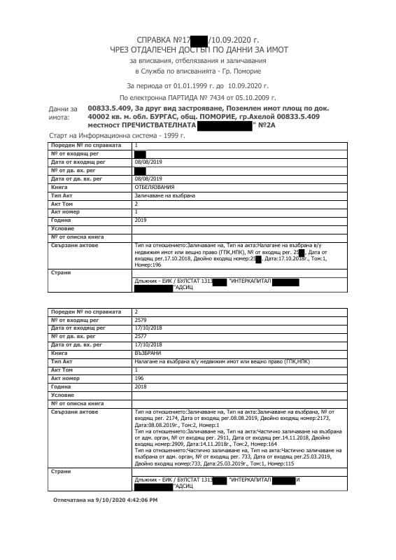保加利亚土地登记提取文件原件PDF样本下载