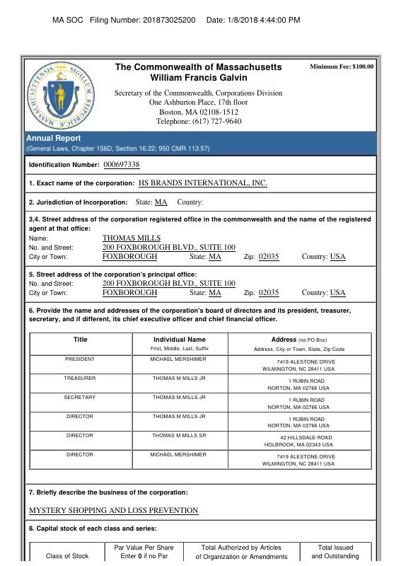 美国 Massachusetts 公司注册提取文件 PDF原件高清扫描件