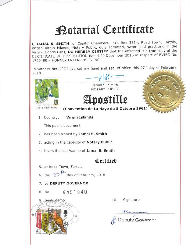 英属维尔京群岛 Certificate of Dissolution 文件原件PDF样本 高清原件/PDF/PSD下载 - 地址证明风控解除