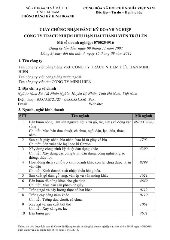 越南 Business Registration Certificate 商业注册证书 PDF原件高清扫描件