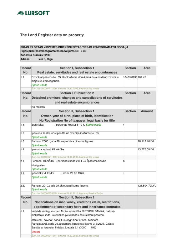 拉脱维亚土地登记提取文件 – Land Register Extract 高清扫描件 高清原件/PDF/PSD下载 - 地址证明风控解除