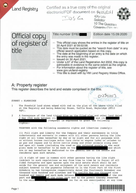 英国 England 官方注册文件副本 – 土地登记摘录 高清PDF原件下载 高清原件/PDF/PSD下载 - 地址证明风控解除
