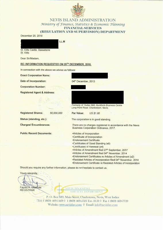 圣基茨和尼维斯 Trade Register Extract 文件原件PDF样本下载 高清原件/PDF/PSD下载 - 地址证明风控解除