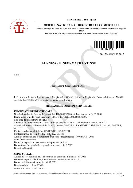 罗马尼亚 Trade Register Extract 文件原件PDF样本下载 高清原件/PDF/PSD下载 - 地址证明风控解除