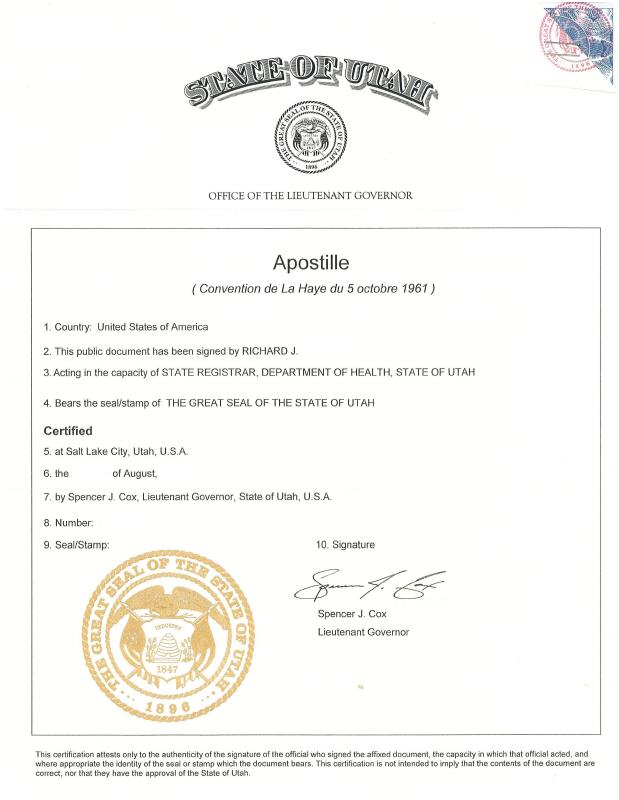 美国 Utah 出生证明文件 PDF 原件高清扫描件