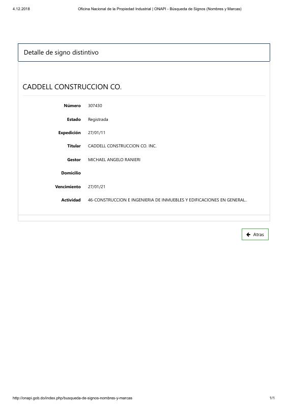 多米尼加共和国 CADDELL CONSTRUCCION CO. 注册信息提取 PDF 高清扫描件 高清原件/PDF/PSD下载 - 地址证明风控解除