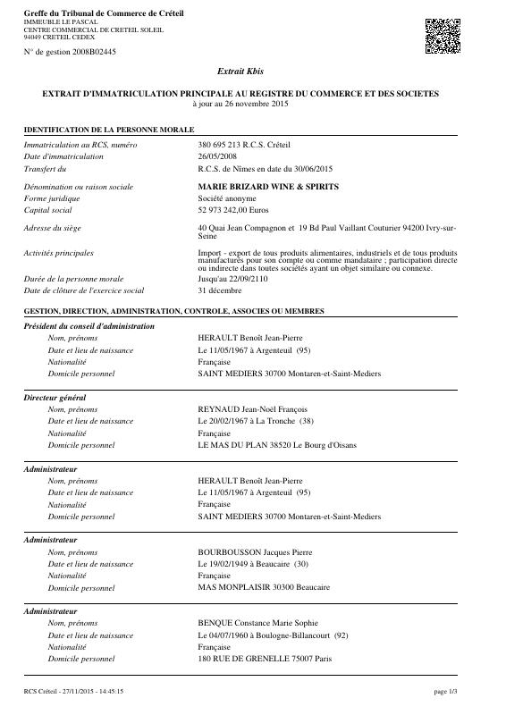 法国 France Handelsregister 原件PDF样本下载