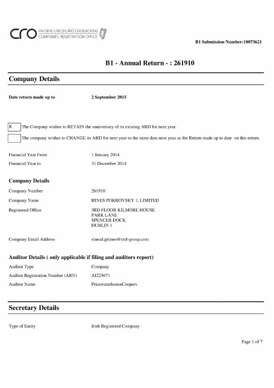 爱尔兰 Annual Return 文件原件PDF样本下载