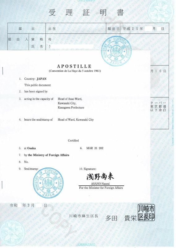 日本出生证明文件 – Japan Birth Certificate PDF原件高清扫描件