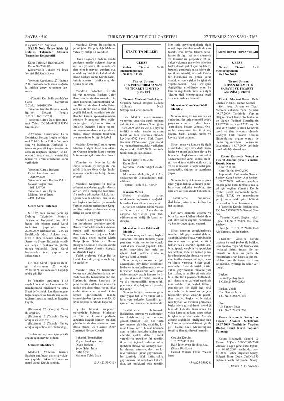 土耳其 Trade Register Extract 文件原件PDF样本下载