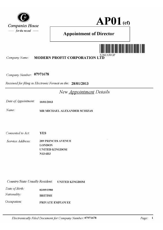 英国 Appointment of Director or Secretary from Trade Register 原件PDF样本 高清原件/PDF/PSD下载 - 地址证明风控解除