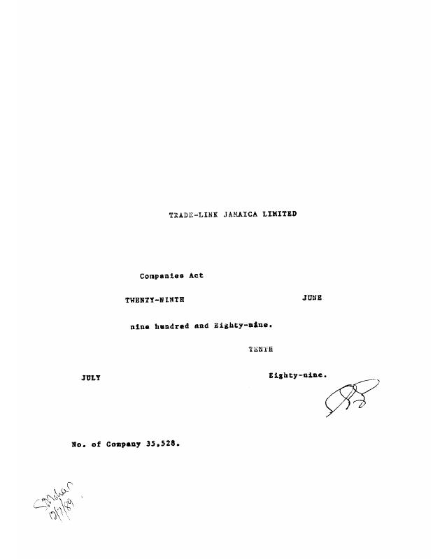 牙买加 Incorporation Certificate 原件PDF样本下载 高清原件/PDF/PSD下载 - 地址证明风控解除