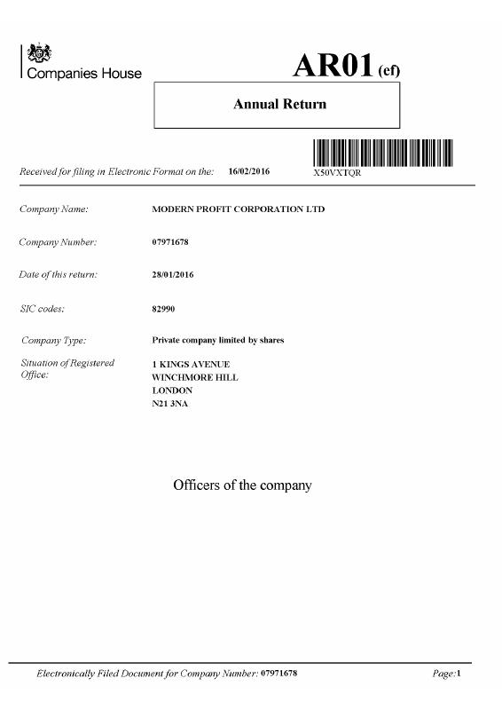 英国 Annual Return from Trade Register 原件PDF样本 高清原件/PDF/PSD下载 - 地址证明风控解除