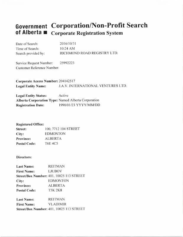 加拿大 Alberta 公司查询报告 PDF原件高清扫描件 高清原件/PDF/PSD下载 - 地址证明风控解除