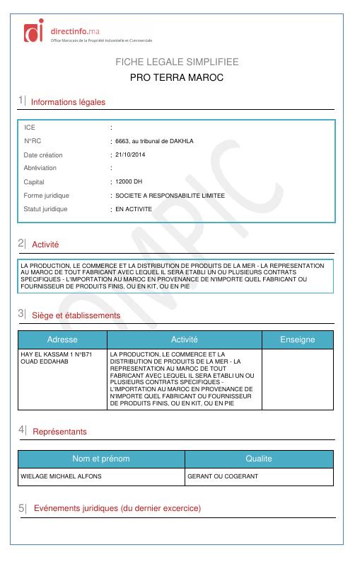 摩洛哥公司注册提取文件 – Trade Register Extract 高清PDF原件下载 高清原件/PDF/PSD下载 - 地址证明风控解除
