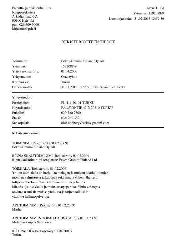 芬兰 Handelsregister 原件PDF样本下载 – Trade Register Extract