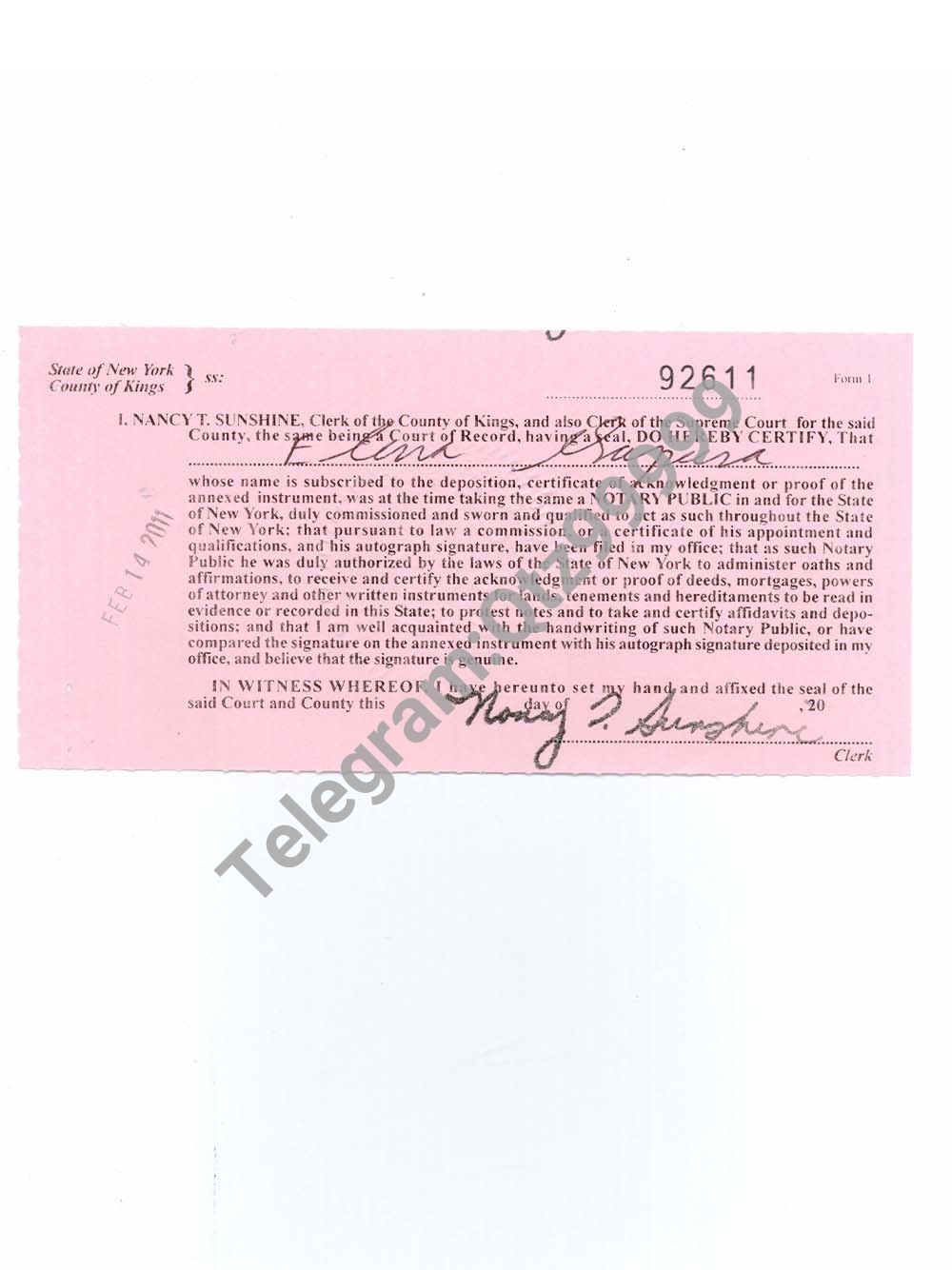 USA New York Notary Public Certificate of Acknowledgement纽约公证人确认书模板 高清原件/PDF/PSD下载 - 地址证明风控解除
