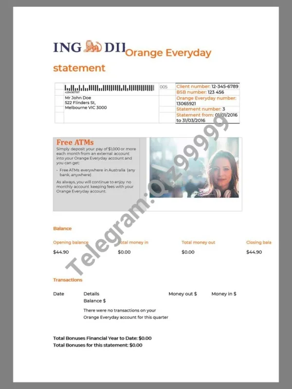 欧洲|ING Bank Statement银行账单/KYC地址证明word模板