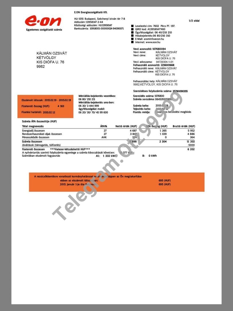 欧盟|德国Germany E.On Utility Bills水电费账单/KYC地址证明psd模板