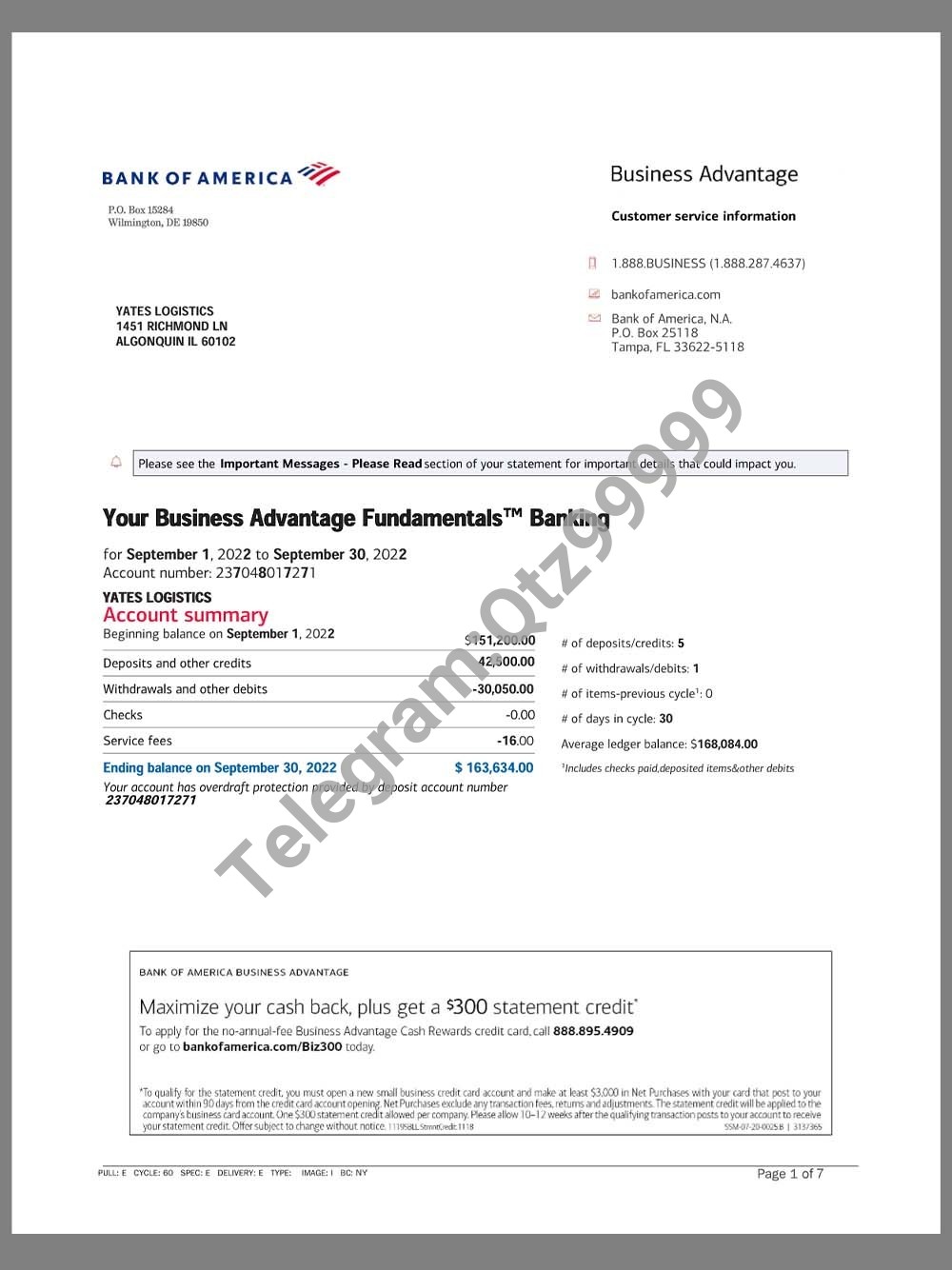 USA BOA Enterprise Account Bank Statement美国银行企业账单(V2) 高清原件/PDF/PSD下载 - 地址证明风控解除