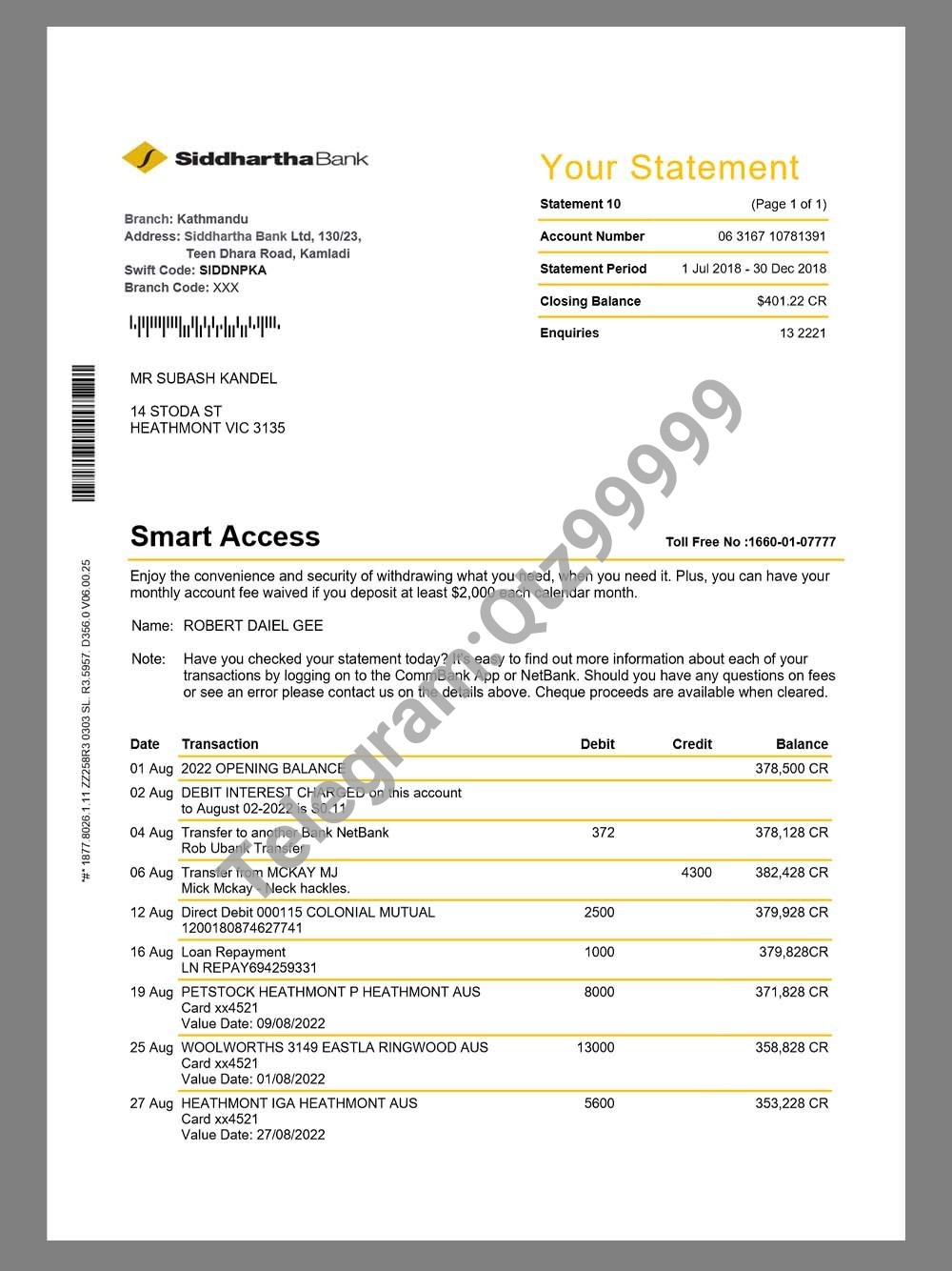 南亚|Nepal Siddhartha Bank Statement尼泊尔银行账单pdf模板 高清原件/PDF/PSD下载 - 地址证明风控解除