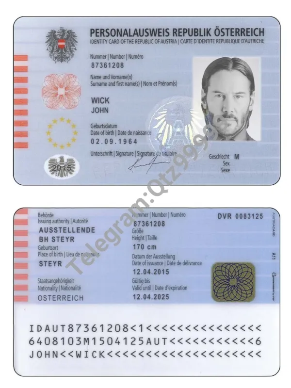 欧盟| Austria ID Card Template奥地利身份证卡PS/PSD模板(V2)