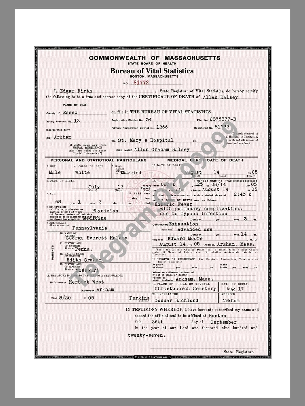 USA Massachusetts Death Certificates美国马萨诸塞州死亡证明pdf模板