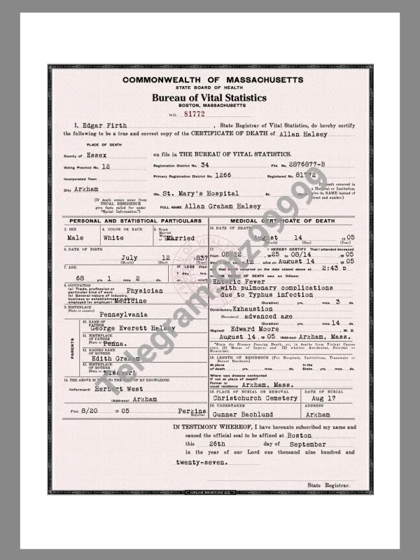 USA Massachusetts Death Certificates美国马萨诸塞州死亡证明pdf模板