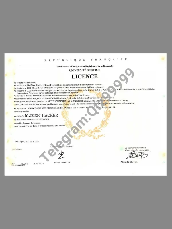 France University Diploma Certificate法国大学学位证书PS/PSD模板(V1)