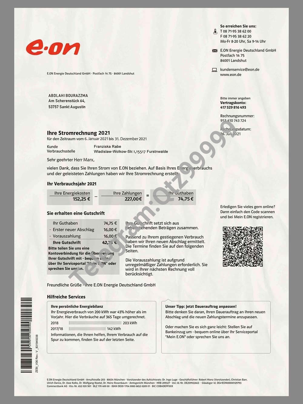 欧盟|Germany E.ON Electricity Bills德国水电费账单PS/PSD模板(V2) 高清原件/PDF/PSD下载 - 地址证明风控解除