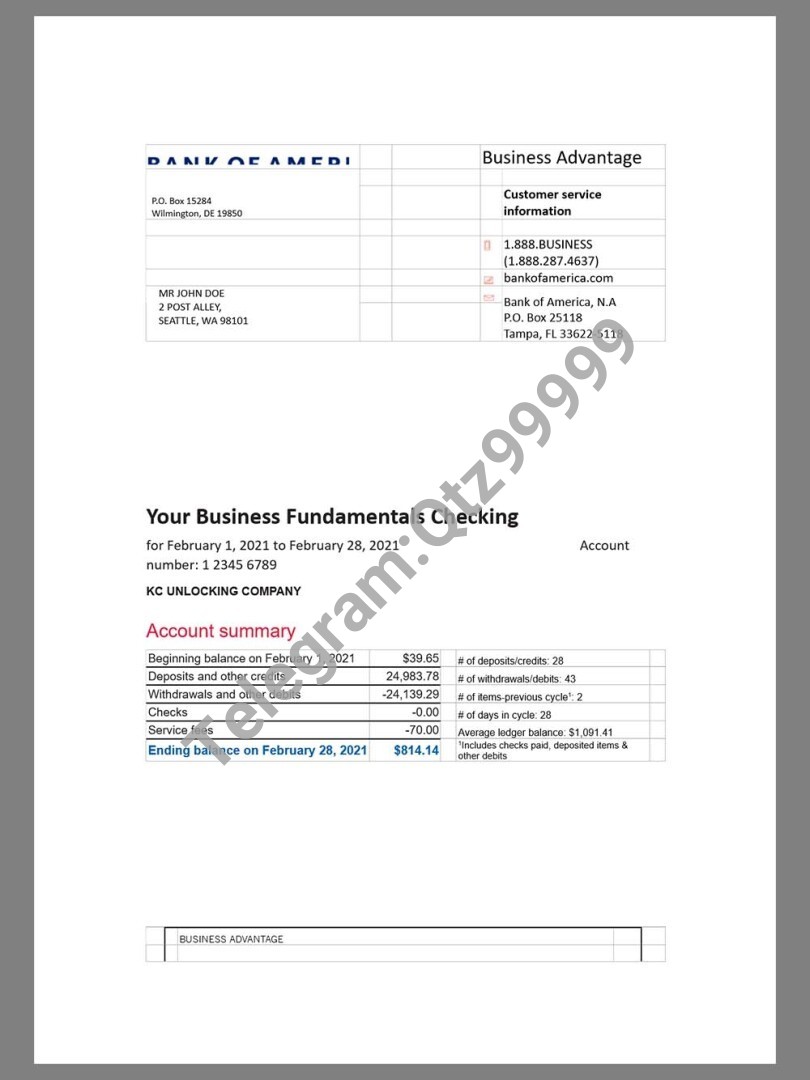 美国TD Bank Statement银行账单/KYC地址证明word模板 高清原件/PDF/PSD下载 - 地址证明风控解除