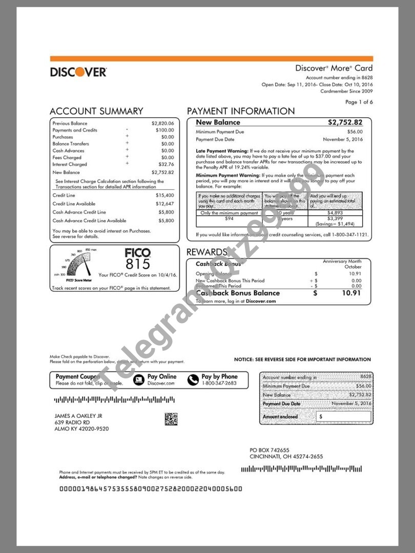 美国Discover Bank Statement银行账单/KYC地址证明pdf模板 高清原件/PDF/PSD下载 - 地址证明风控解除