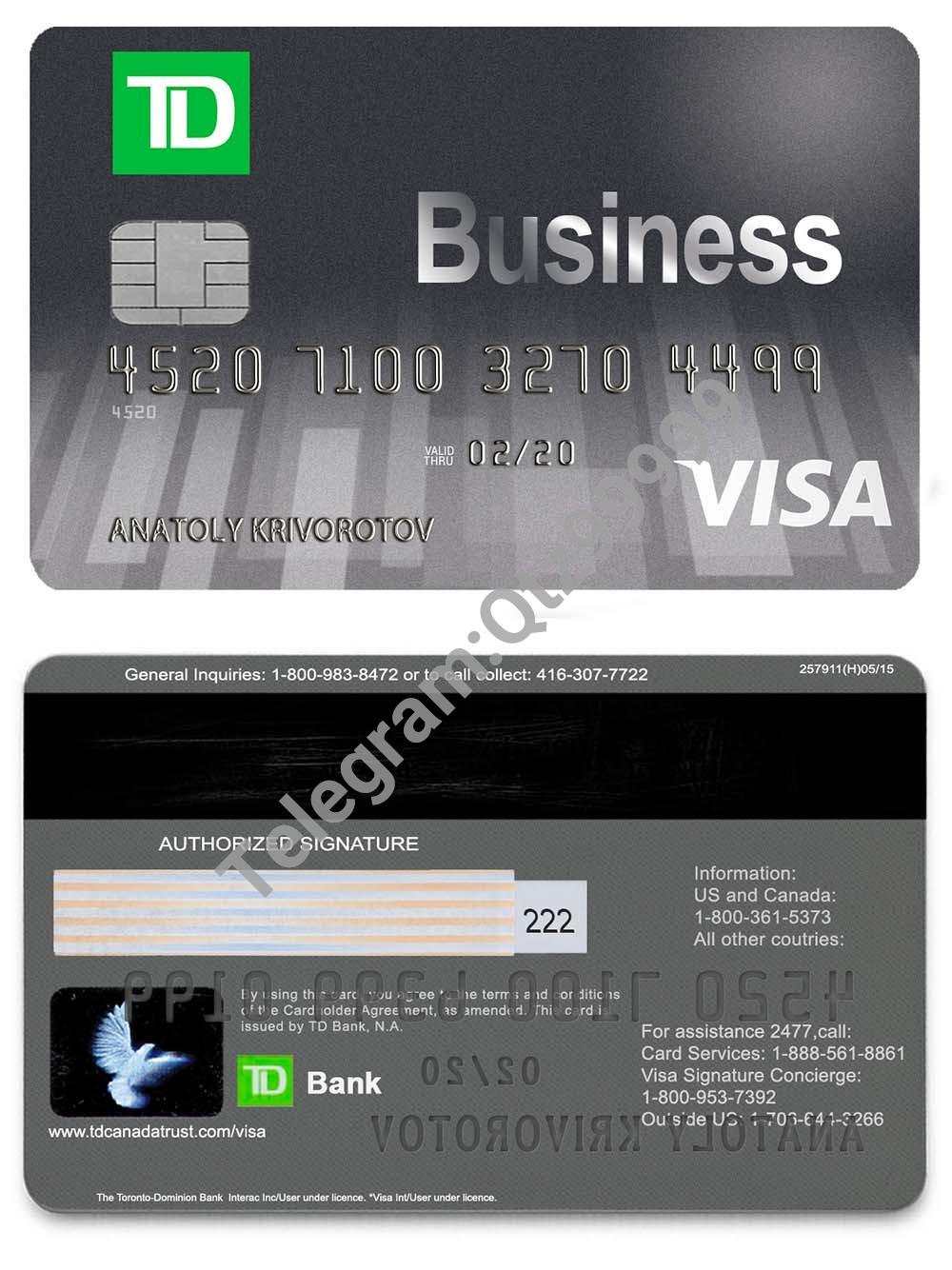 TD Bank Visa/Mastercard Card美国道明银行维萨/万事达卡PS/PSD模板 高清原件/PDF/PSD下载 - 地址证明风控解除