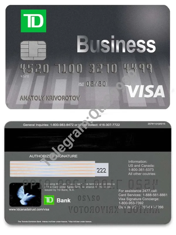 TD Bank Visa/Mastercard Card美国道明银行维萨/万事达卡PS/PSD模板