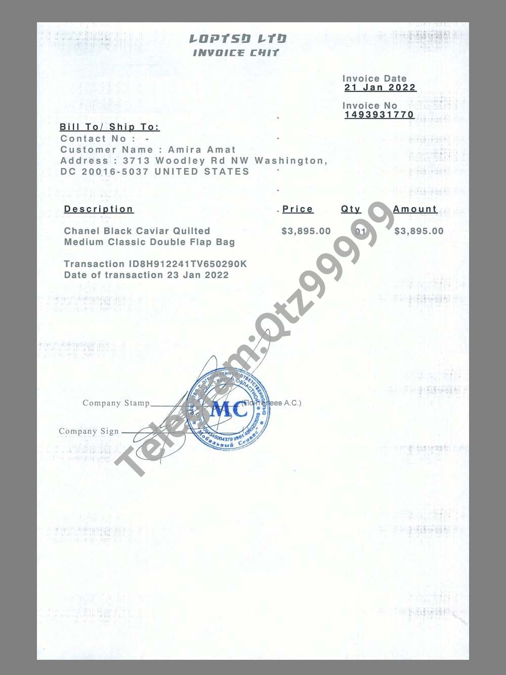 USA DC Company  Invoice美国华盛顿企业采购账单psd模板 高清原件/PDF/PSD下载 - 地址证明风控解除