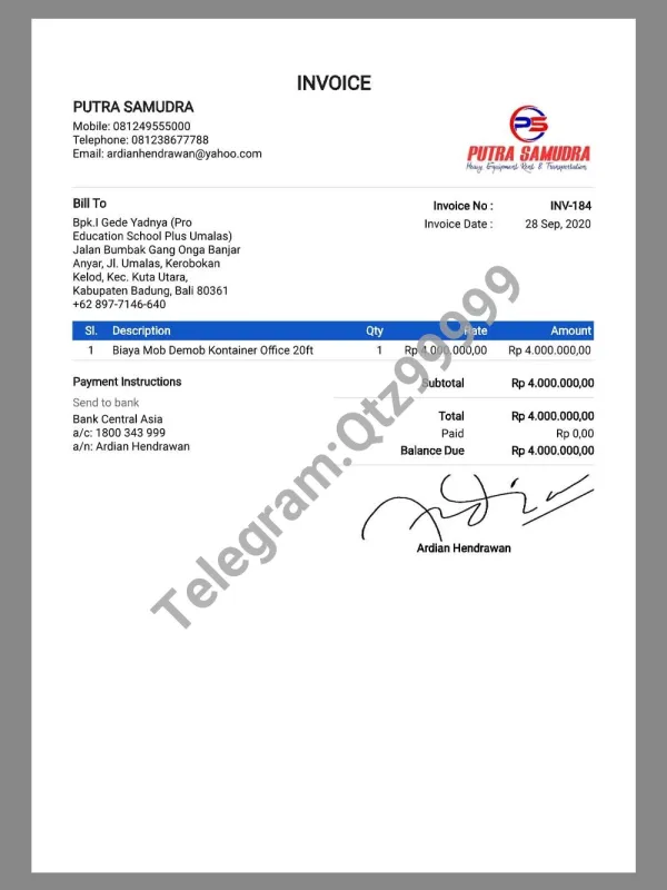 东南亚|Indonesia Putra Samudra Buy Invoice印尼购物账单pdf模板